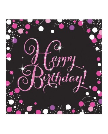 Servítky Happy Birthday - ružové 33cm 16ks