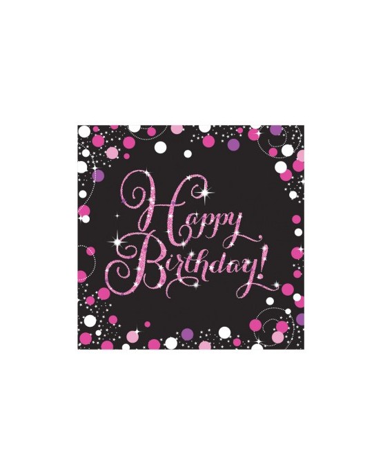 Servítky Happy Birthday - ružové 33cm 16ks