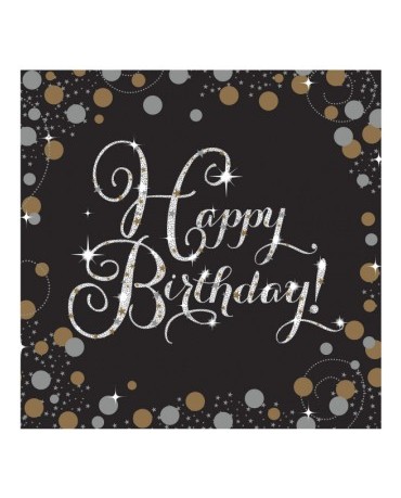 Servítky Happy Birthday - zlaté 33cm 16ks