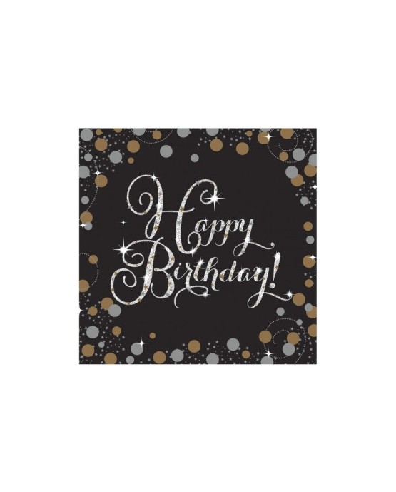 Servítky Happy Birthday - zlaté 33cm 16ks