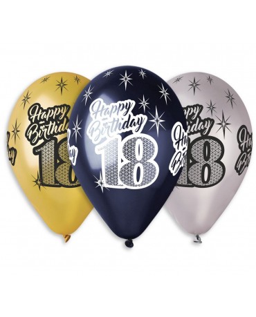 Metalické balóny Happy Birthday 18, 12'' 6ks