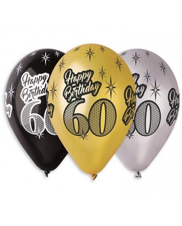 Metalické balóny Happy Birthday 60, 12'' 6ks