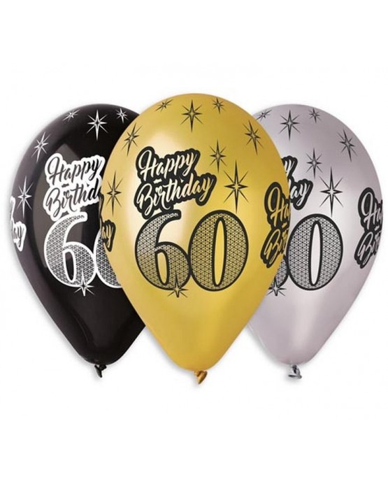 Metalické balóny Happy Birthday 60, 12'' 6ks