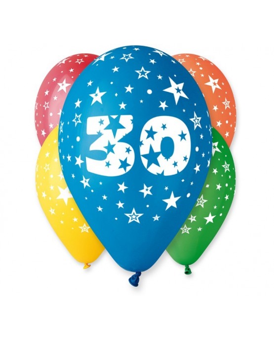 Pastelové balóny číslo 30, 12'' mix 5ks