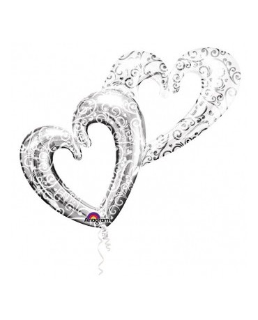 Fól. balón strieborné srdcia 134x91cm 1ks