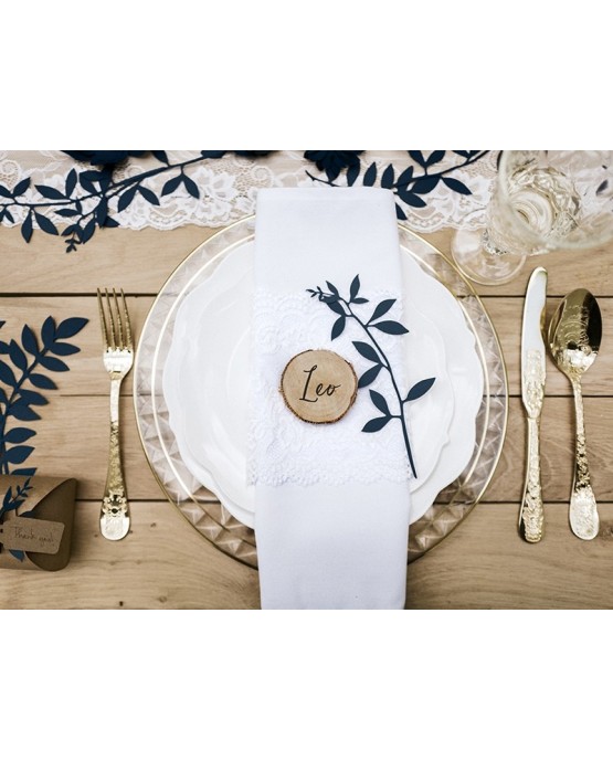 Dekorácie na stôl -vetvičky s lístkami -tmavomodré  9ks