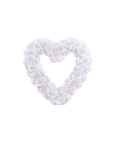 Dekor. biele srdce z ruží 50cm 1ks