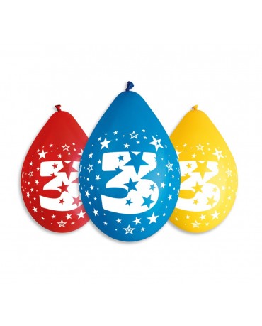 Pastelové balóny číslo 3 visiace 12'' mix 10ks