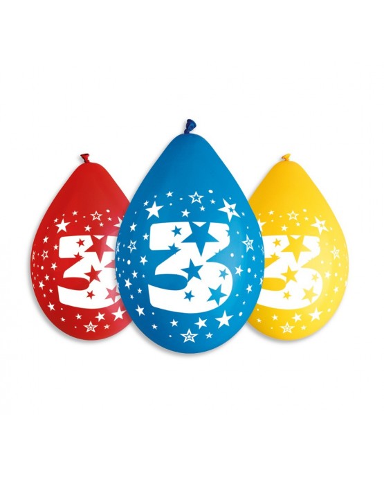 Pastelové balóny číslo 3 visiace 12'' mix 10ks