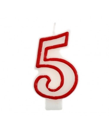 Sviečka číslo 5 - červeno-biela 7cm 1ks