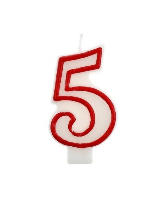 Sviečka číslo 5 - červeno-biela 7cm 1ks