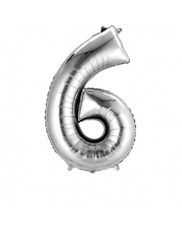 Fóliový balón číslo 6- strieborný 55x88cm