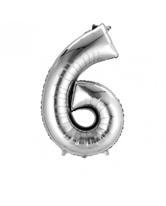Fóliový balón číslo 6- strieborný 55x88cm