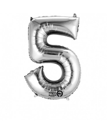 Fóliový balón číslo 5- strieborný 58x86 cm