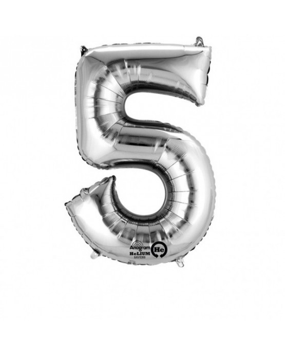 Fóliový balón číslo 5- strieborný 58x86 cm