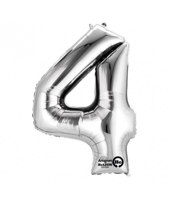 Fóliový balón číslo 4- strieborný 66x88cm