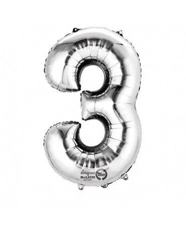 Fóliový balón číslo 3- strieborný 53x88cm