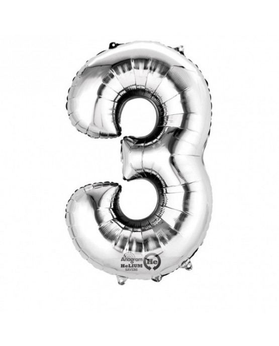 Fóliový balón číslo 3- strieborný 53x88cm