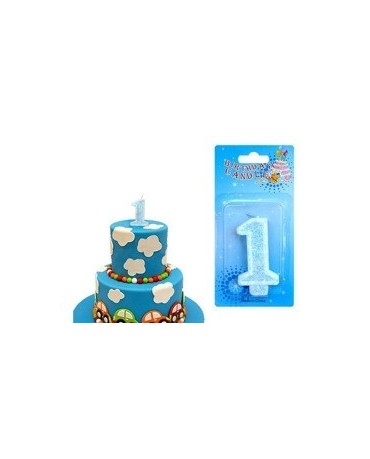 Sviečka - číslo 1 - modrá -trblietavá