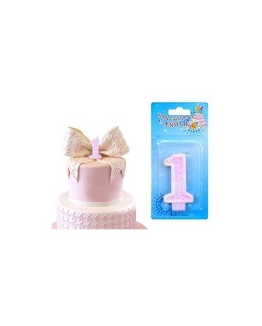 Sviečka - číslo 1- ružová trblietavá