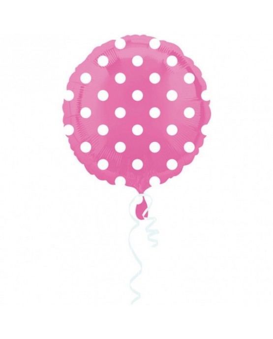 Fóliový balón - ružový- biele bodky 43cm