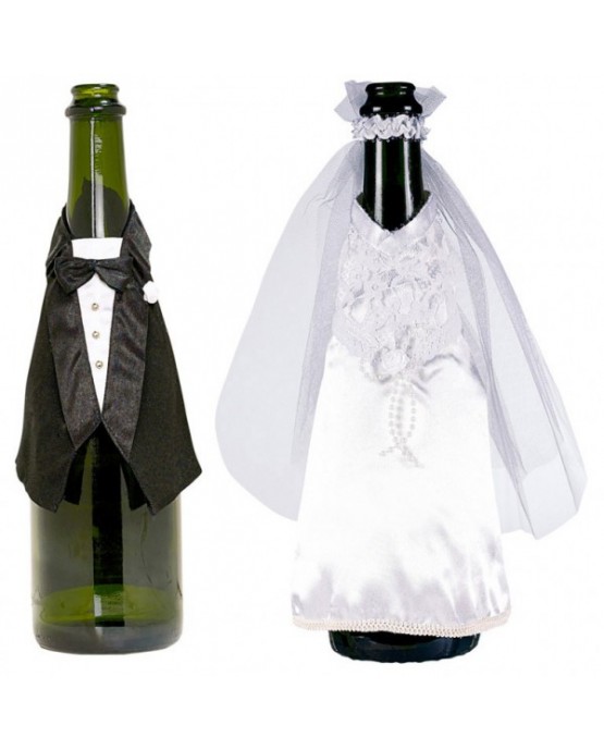 Dekorácia na flašu - ženích a nevesta