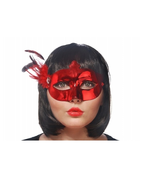 Benátska maska -červená s pierkom