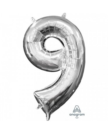 Fóliový balón číslo 9-strieborný 20x35cm