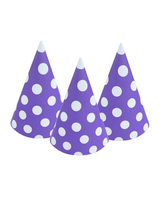 Klobúky fialové- biele bodky 6ks