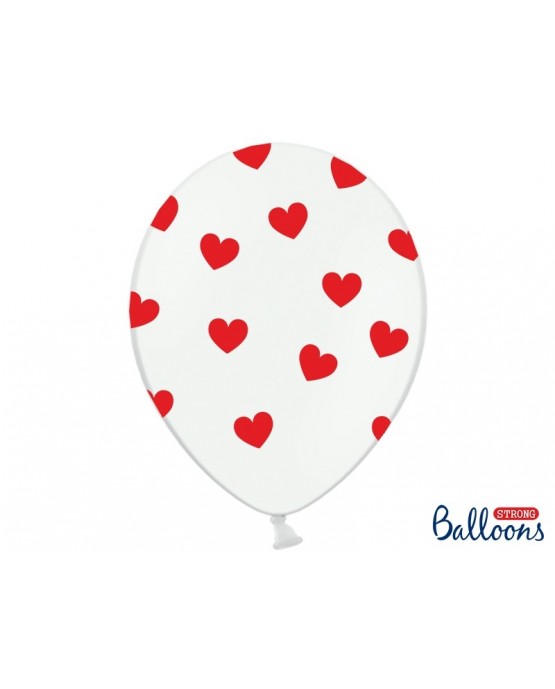 Latexové balóny biele- červené srdcia 30cm 10ks