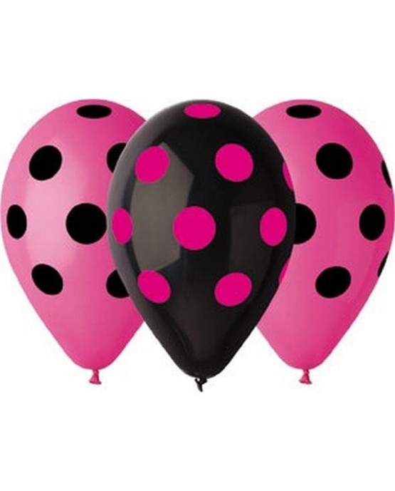 Latexové balóny ružové a čierne- bodky 30cm 10ks