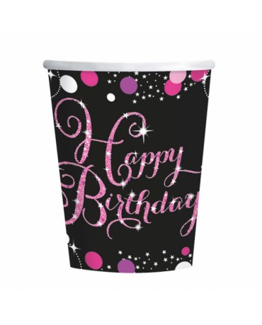 Poháre Happy Birthday - ružové 266ml 8ks