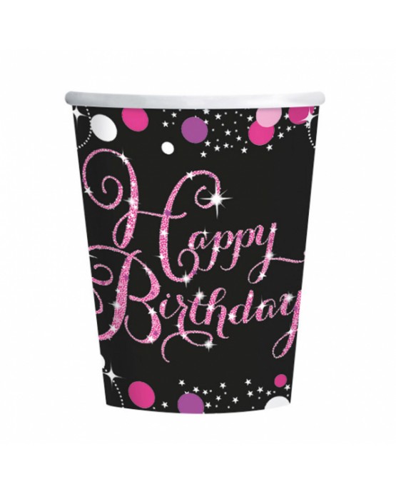 Poháre Happy Birthday - ružové 266ml 8ks
