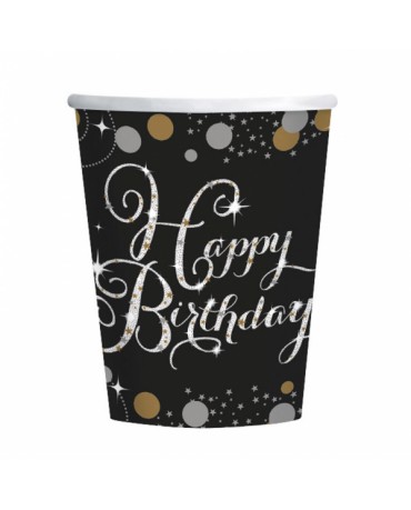 Poháre Happy Birthday - zlaté 266ml 8ks