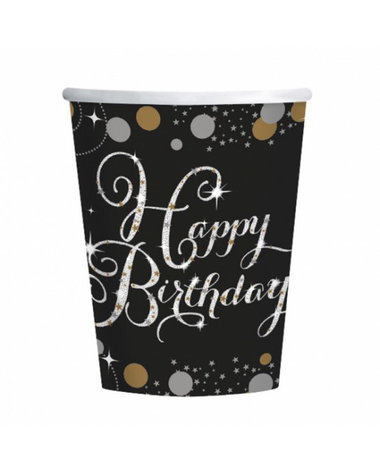 Poháre Happy Birthday - zlaté 266ml 8ks