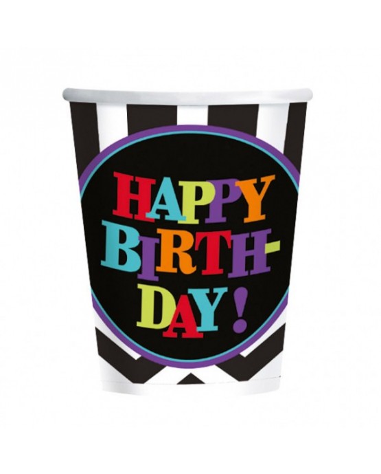 Poháre Happy Birthday- čierno-farebné - 266ml 8ks