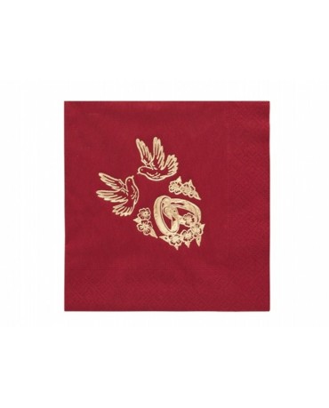 Servítky - bordové- holubice a obrúčky 33cm 20ks