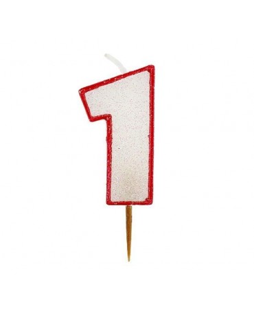 Sviečka číslo 1 - trblietavá-červená 6cm 1ks