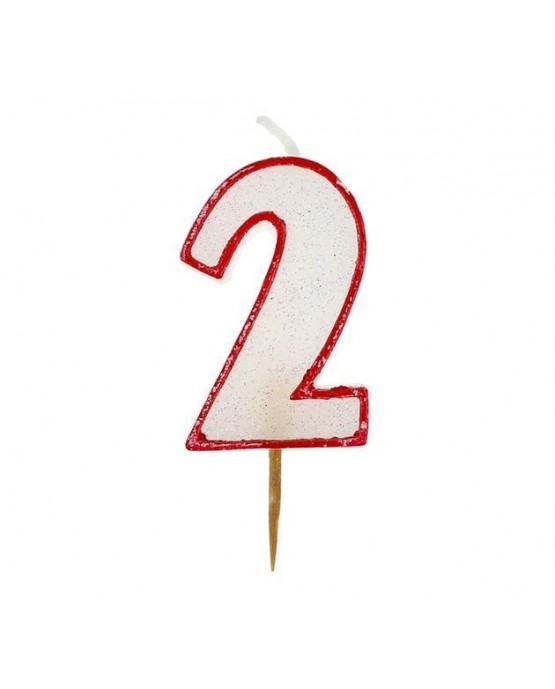 Sviečka číslo 2 - trblietavá-červená 6cm 1ks