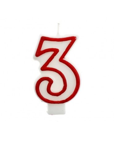 Sviečka číslo 3 - červeno-biela 7cm 1ks
