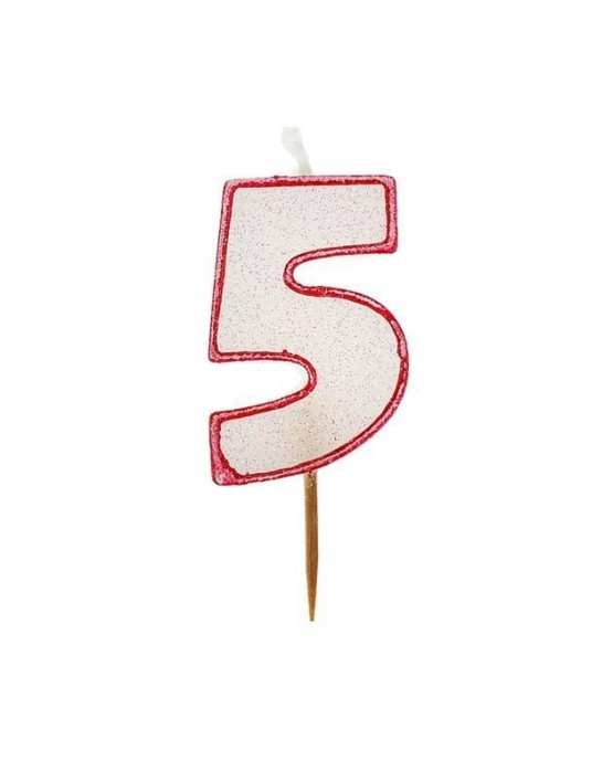Sviečka číslo 5 - trblietavá-červená 6cm 1ks