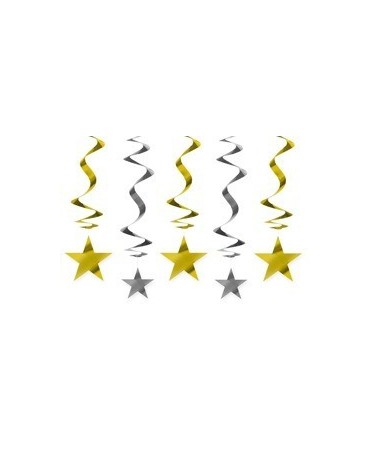Špirály - zlaté a strieborné hviezdy 60cm 5ks