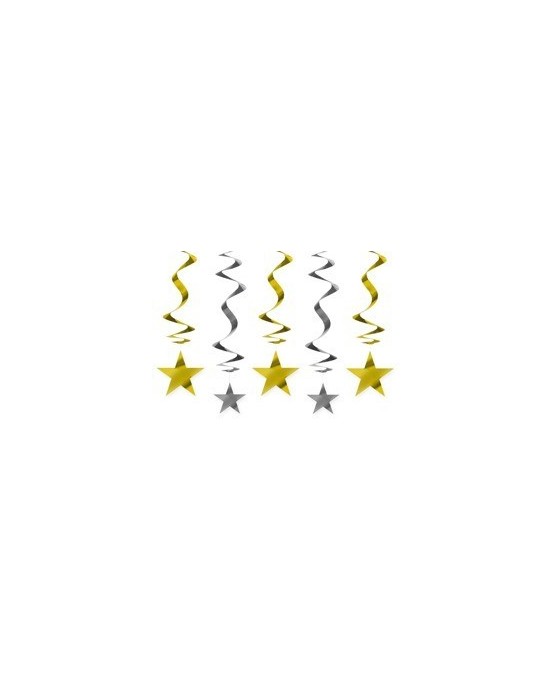 Špirály - zlaté a strieborné hviezdy 60cm 5ks