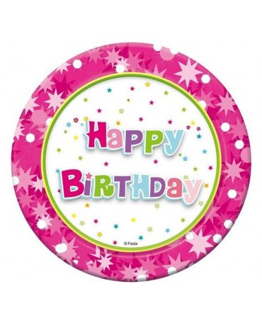 Tanieriky  Happy Birthday - ružové 18cm 6ks