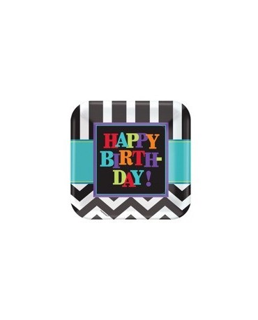 Tanieriky Happy Birthday -pásiky 23cm 8ks