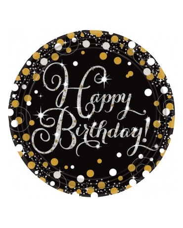 Tanieriky Happy Birthday- zlaté 23cm 8ks