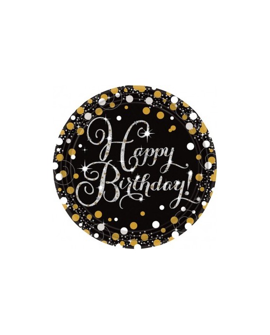 Tanieriky Happy Birthday- zlaté 23cm 8ks