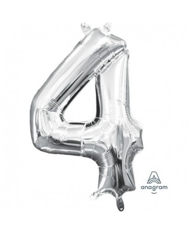 Fóliový balón číslo 4- strieborný 22x35cm