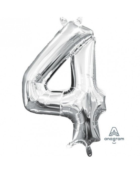 Fóliový balón číslo 4- strieborný 22x35cm
