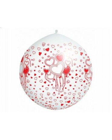 Latex. balón -biely - červ.srcia 100cm